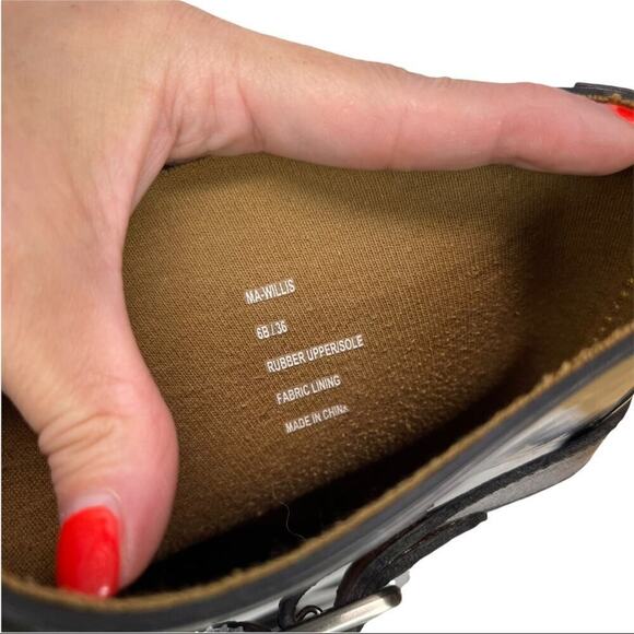 BCBGMAXAZRIA Women's Black Willis Lace Up Rubber Boots Leather Straps Size 6 - Picture 14 of 16